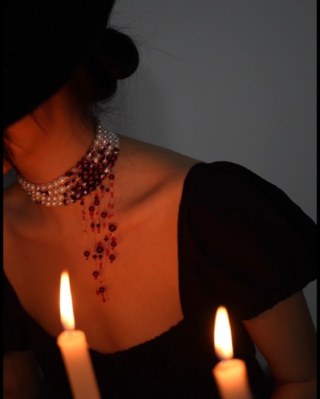 Bellatrix Velvet Bite Mark Blood Pearls - The Nevermore Gothic Choker Necklace for Women – Unique Jewelry by Nevermore Lifestyle & Tech | Necklace four layers