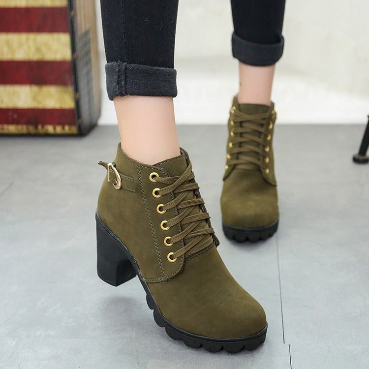 Betty Chunky Heel Suede Boots for Women by The Nevermore – Unique Boots by Nevermore Lifestyle & Tech | Size35 Green