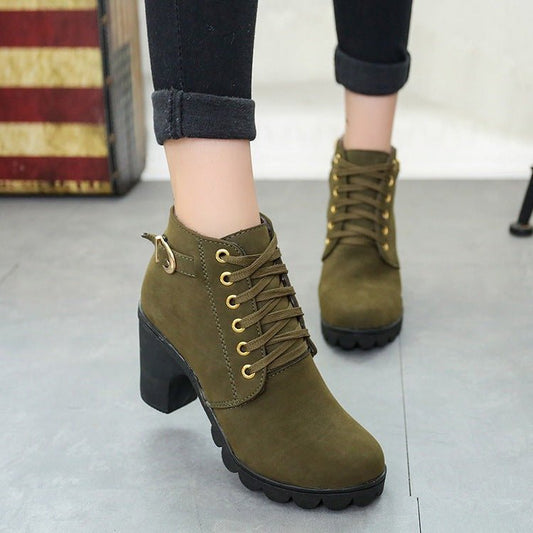 Betty Chunky Heel Suede Boots for Women by The Nevermore – Unique Boots by Nevermore Lifestyle & Tech | Size35 Green