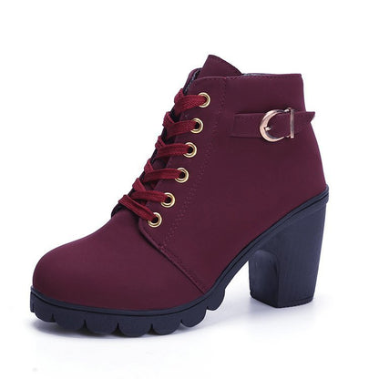 Betty Chunky Heel Suede Boots for Women by The Nevermore – Unique Boots by Nevermore Lifestyle & Tech | Size35 Wine red