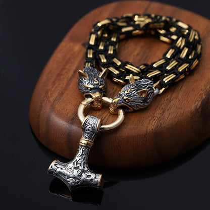 Bjorn Thor's Hammer - Viking Steel Pendant by The Nevermore – Unique Gothic Jewelry by Nevermore Lifestyle & Tech | 70CM with golden hammer