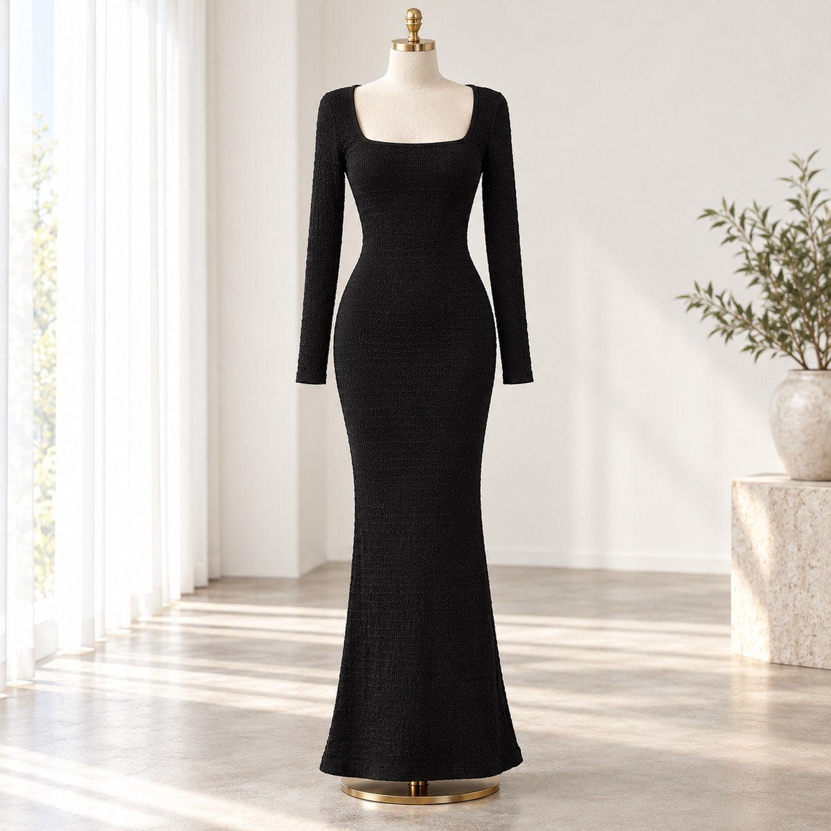 Blaze – Elegant Knitted Maxi Dress by The Nevermore – Unique Dresses by The Nevermore | L Black