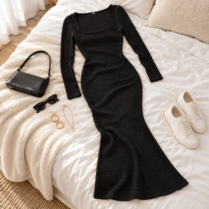 Blaze – Elegant Knitted Maxi Dress by The Nevermore – Unique Dresses by The Nevermore | L Brown