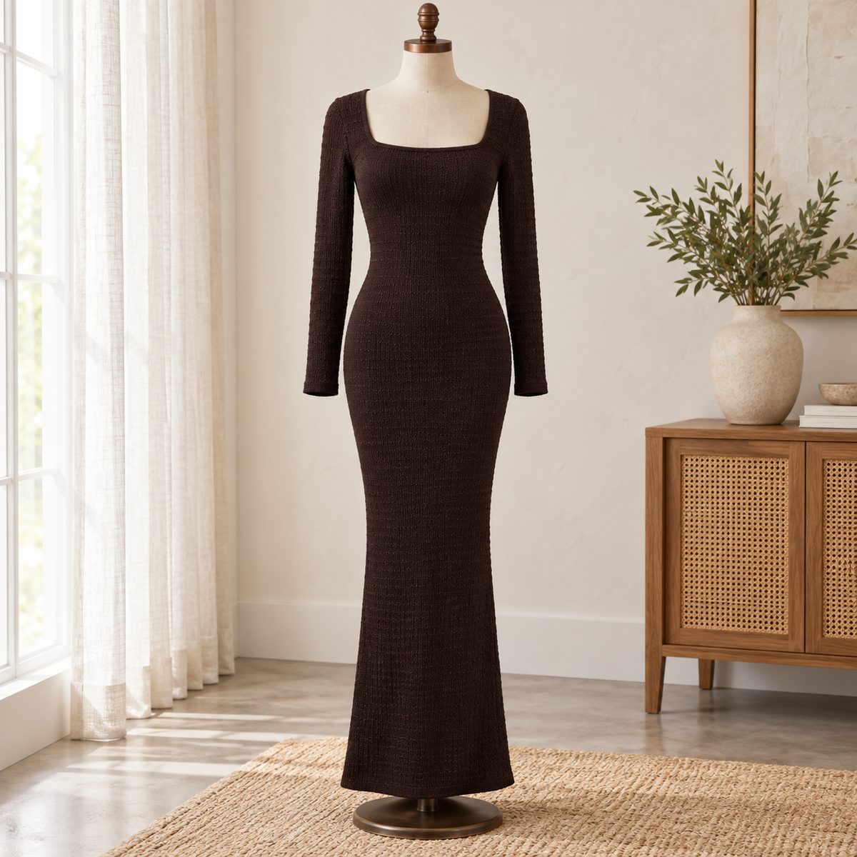 Blaze – Elegant Knitted Maxi Dress by The Nevermore – Unique Dresses by The Nevermore | L Brown
