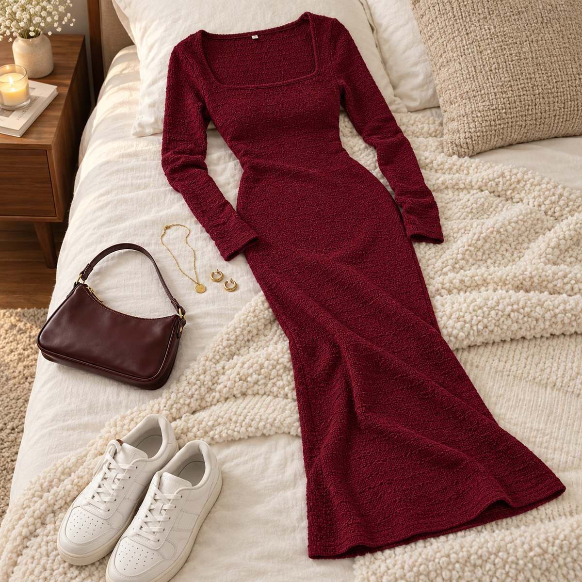 Blaze – Elegant Knitted Maxi Dress by The Nevermore – Unique Dresses by The Nevermore | L Brown