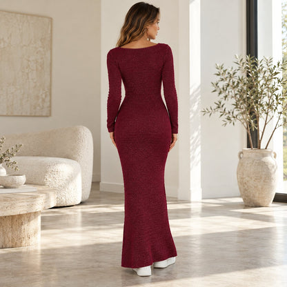 Blaze – Elegant Knitted Maxi Dress by The Nevermore – Unique Dresses by The Nevermore | L Brown