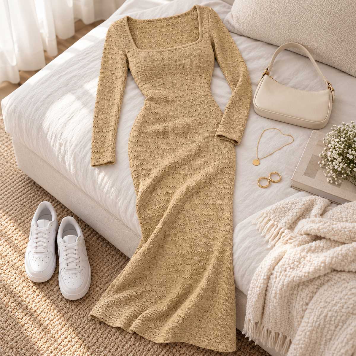 Blaze – Elegant Knitted Maxi Dress by The Nevermore – Unique Dresses by The Nevermore | L Brown