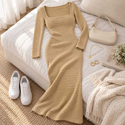Blaze – Elegant Knitted Maxi Dress by The Nevermore – Unique Dresses by The Nevermore | L Brown
