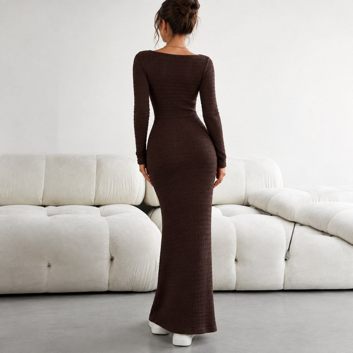Blaze – Elegant Knitted Maxi Dress by The Nevermore – Unique Dresses by The Nevermore | L Brown