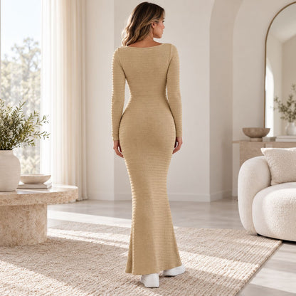 Blaze – Elegant Knitted Maxi Dress by The Nevermore – Unique Dresses by The Nevermore | L Brown