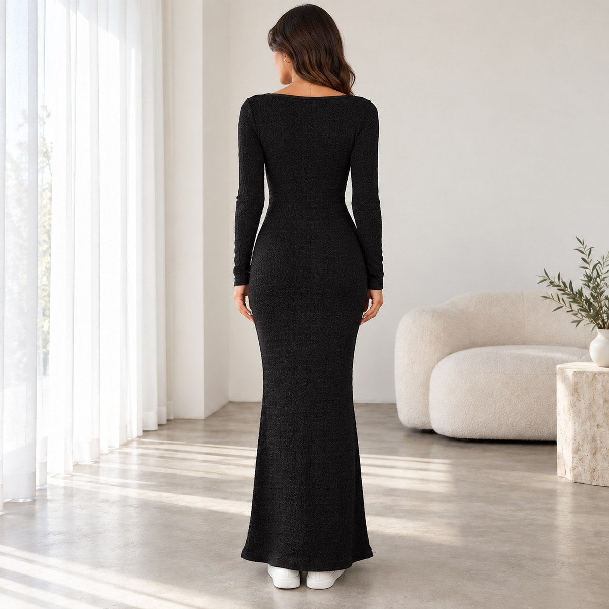 Blaze – Elegant Knitted Maxi Dress by The Nevermore – Unique Dresses by The Nevermore | L Brown