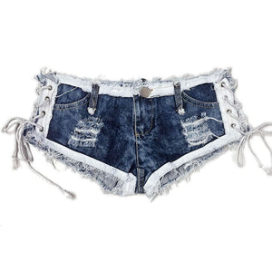 BlazeEdge blue ripped denim shorts for women by The Nevermore – back view