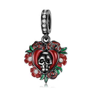 Blooming Rose Skull gothic charm – 925 silver