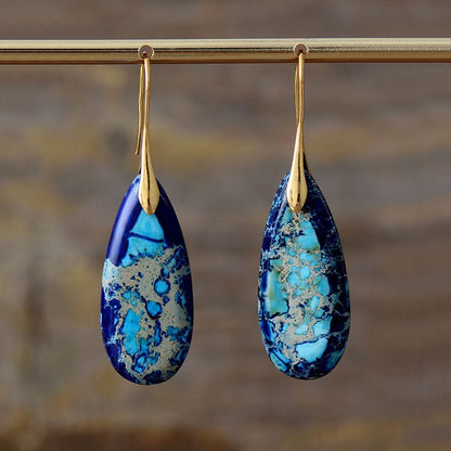 Bohemian Emperor Water Drop Stone - The Nevermore Boho Earrings for Women – Unique Boho Accessories by Nevermore Lifestyle & Tech | Blue Gold Ear Hook