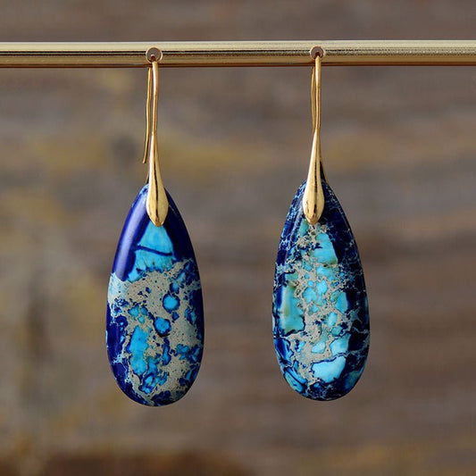 Bohemian Emperor Water Drop Stone - The Nevermore Boho Earrings for Women – Unique Boho Accessories by Nevermore Lifestyle & Tech | Blue Gold Ear Hook