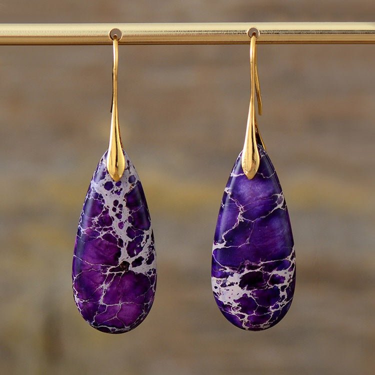 Bohemian Emperor Water Drop Stone - The Nevermore Boho Earrings for Women – Unique Boho Accessories by Nevermore Lifestyle & Tech | Purple Gold Ear Hook