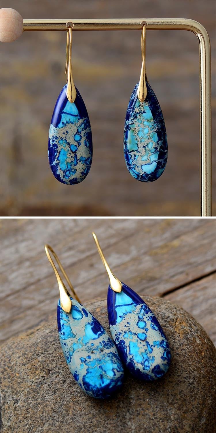 Bohemian Emperor Water Drop Stone - The Nevermore Boho Earrings for Women – Unique Boho Accessories by Nevermore Lifestyle & Tech | Purple Gold Ear Hook