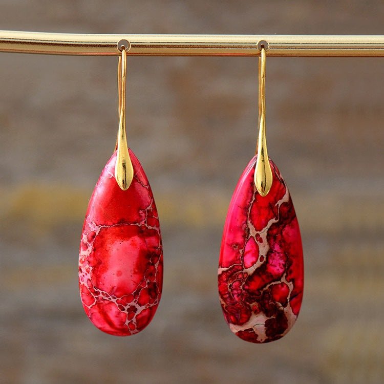 Bohemian Emperor Water Drop Stone - The Nevermore Boho Earrings for Women – Unique Boho Accessories by Nevermore Lifestyle & Tech | Red Gold Ear Hook