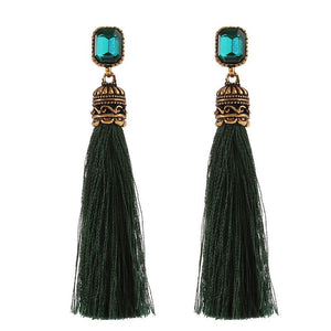 Bohemian Long blackish green crystal tassel earrings