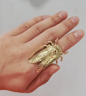 Brass Cicada sculptural cicada ring close-up