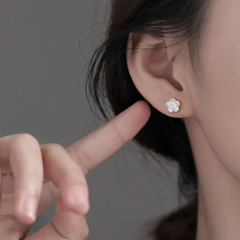 Camellia Veil – Sterling Silver Floral Studs by The Nevermore – Unique Earrings by Nevermore Lifestyle & Tech | Camellia Ear Studs