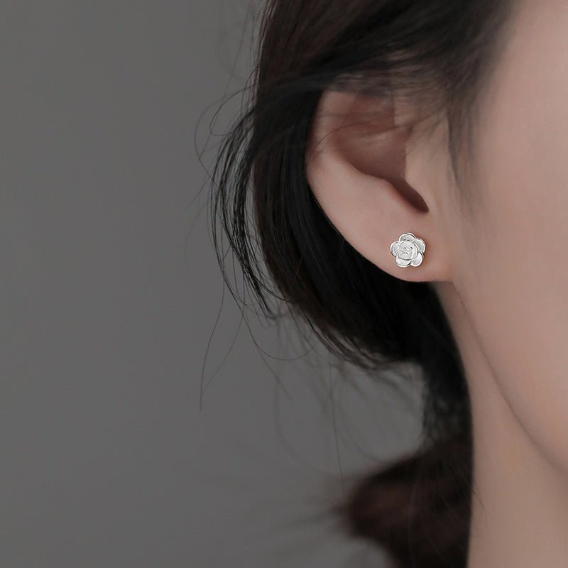 Camellia Veil – Sterling Silver Floral Studs by The Nevermore – Unique Earrings by Nevermore Lifestyle & Tech | Camellia Ear Studs