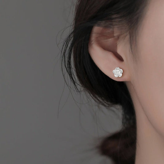 Camellia Veil – Sterling Silver Floral Studs by The Nevermore – Unique Earrings by Nevermore Lifestyle & Tech | Camellia Ear Studs