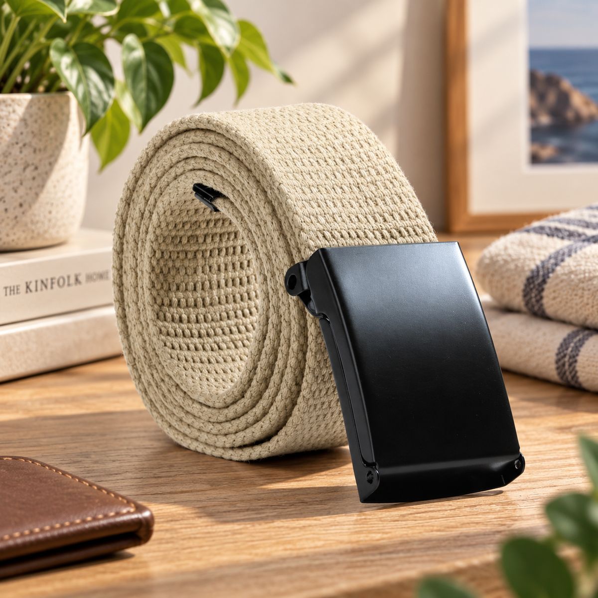 Canvas – Unisex Woven Belt by The Nevermore – Unique Belts by The Nevermore | Black buckle Beige