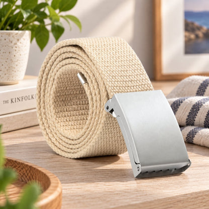 Canvas – Unisex Woven Belt by The Nevermore – Unique Belts by The Nevermore | Silver buckle Beige