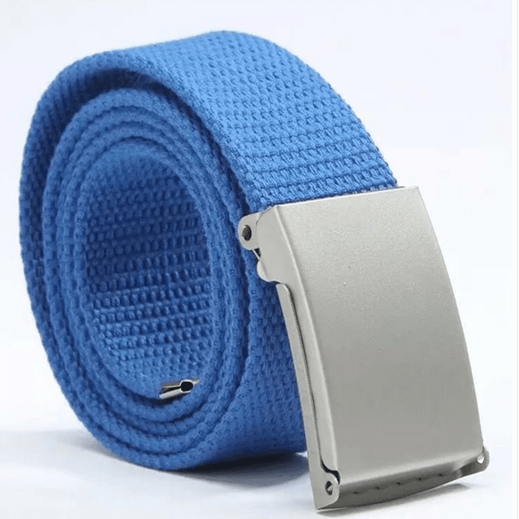 Canvas – Unisex Woven Belt by The Nevermore – Unique Belts by Nevermore Lifestyle & Tech | Silver buckle Blue