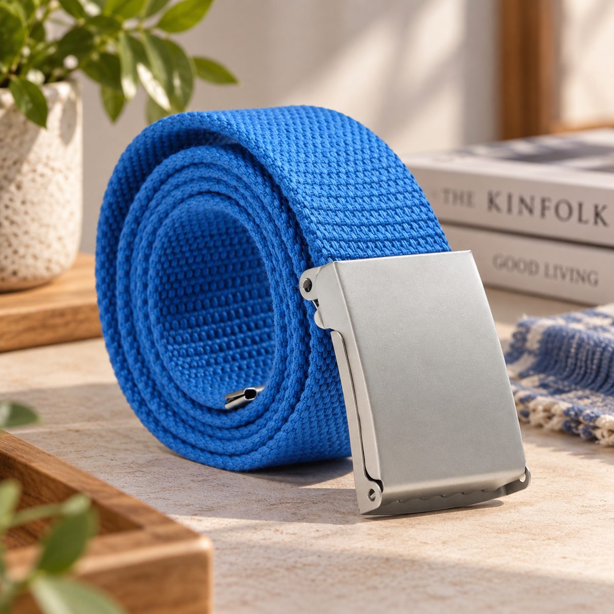 Canvas – Unisex Woven Belt by The Nevermore – Unique Belts by The Nevermore | Silver buckle Blue