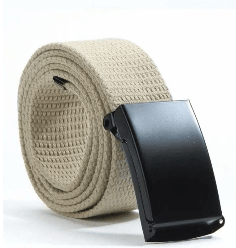 Canvas – Unisex Woven Belt by The Nevermore – Unique Belts by Nevermore Lifestyle & Tech | Black buckle Khaki
