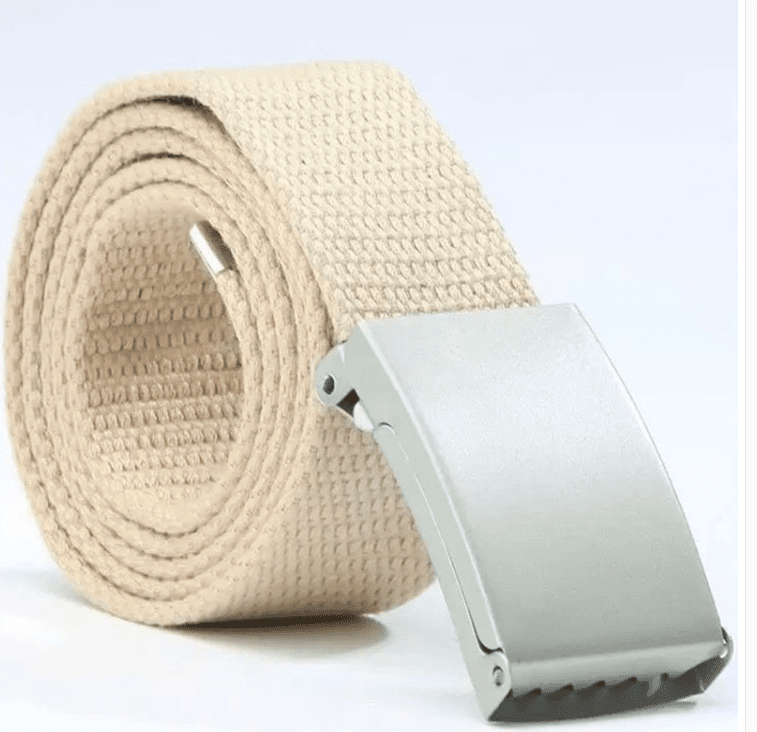 Canvas – Unisex Woven Belt by The Nevermore – Unique Belts by Nevermore Lifestyle & Tech | Silver buckle Khaki