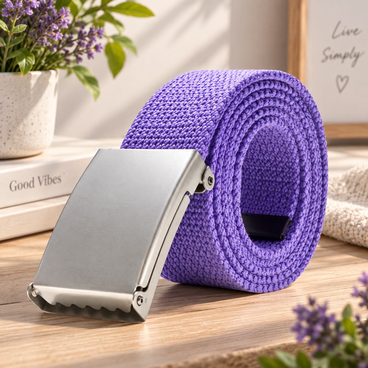 Canvas – Unisex Woven Belt by The Nevermore – Unique Belts by The Nevermore | Silver buckle Purple