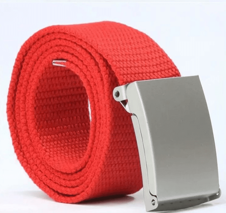 Canvas – Unisex Woven Belt by The Nevermore – Unique Belts by Nevermore Lifestyle & Tech | Silver buckle Red