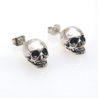 Caspian Skull Studs - The Nevermore Gothic Earrings – Unique Gothic Jewelry by Nevermore Lifestyle & Tech | V1R25 Ancient Silver