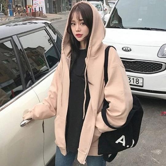 Casual Solid Color Hooded Zipper Sweater - The Nevermore Hoodies for Woman – Unique Fashion for Women by Nevermore Lifestyle & Tech | 2XL Apricot