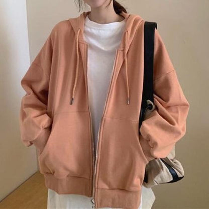 Casual Solid Color Hooded Zipper Sweater - The Nevermore Hoodies for Woman – Unique Fashion for Women by Nevermore Lifestyle & Tech | One size Orange