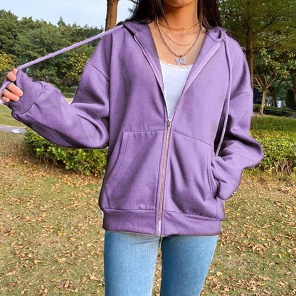 Casual Solid Color Hooded Zipper Sweater - The Nevermore Hoodies for Woman – Unique Fashion for Women by Nevermore Lifestyle & Tech | 2XL Purple