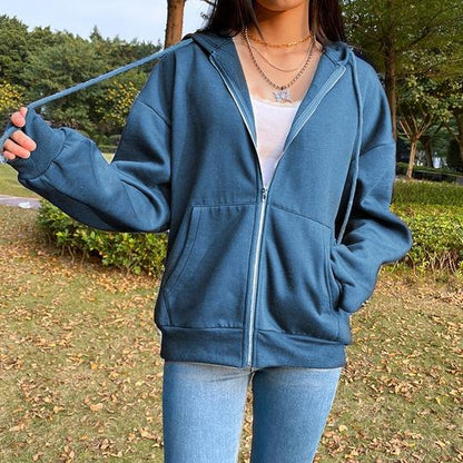 Casual Solid Color Hooded Zipper Sweater - The Nevermore Hoodies for Woman – Unique Fashion for Women by Nevermore Lifestyle & Tech | 2XL Sky Blue