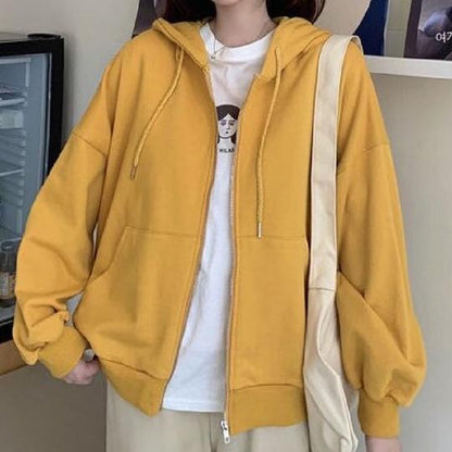 Casual Solid Color Hooded Zipper Sweater - The Nevermore Hoodies for Woman – Unique Fashion for Women by Nevermore Lifestyle & Tech | One size Yellow