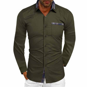 Casual solid color long sleeve shirt – army green