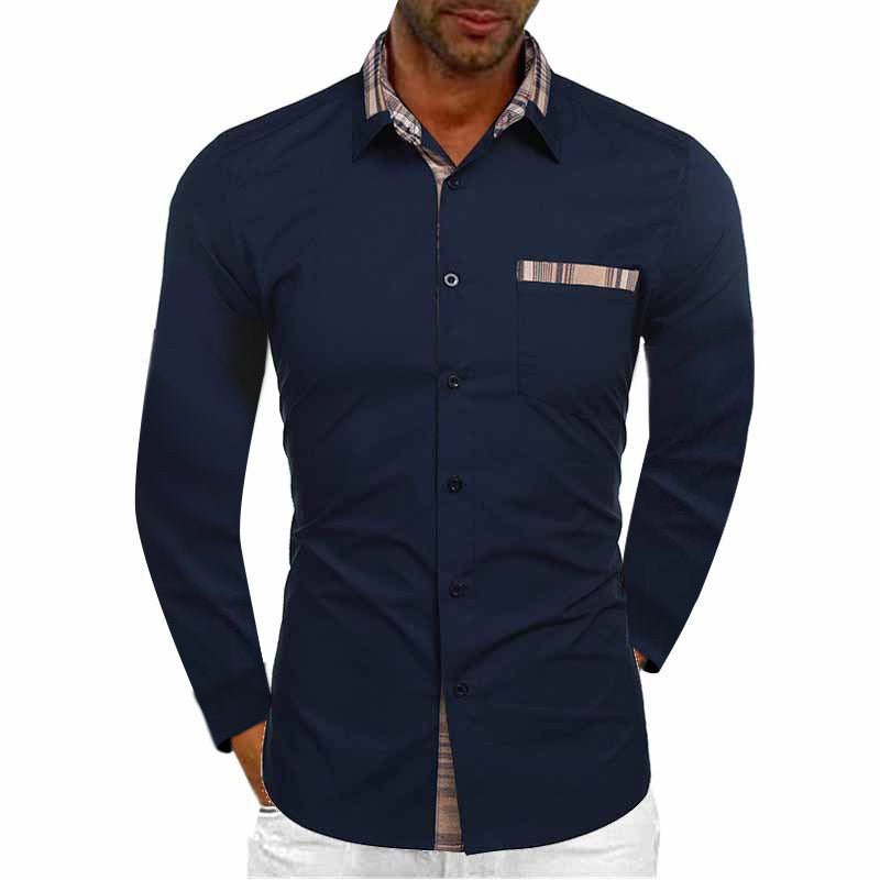Casual Solid Color Long Sleeve Shirt - The Nevermore T-Shirts – Unique Shirts by Nevermore Lifestyle & Tech | L Navy Blue