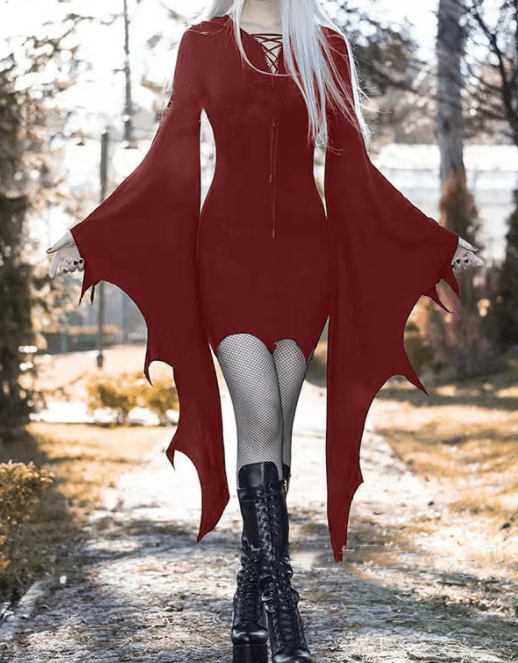 Celestina Noir - The Nevermore Gothic Vintage Slim Hooded Dress – Unique Gothic Fashion for Women by Nevermore Lifestyle & Tech | 2XL Dark Red