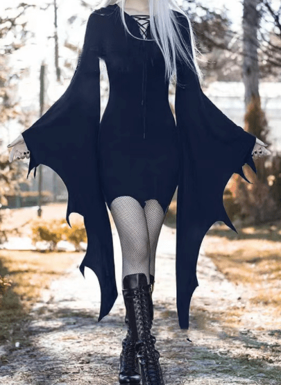 Celestina Noir - The Nevermore Gothic Vintage Slim Hooded Dress – Unique Gothic Fashion for Women by Nevermore Lifestyle & Tech | 2XL Navy blue
