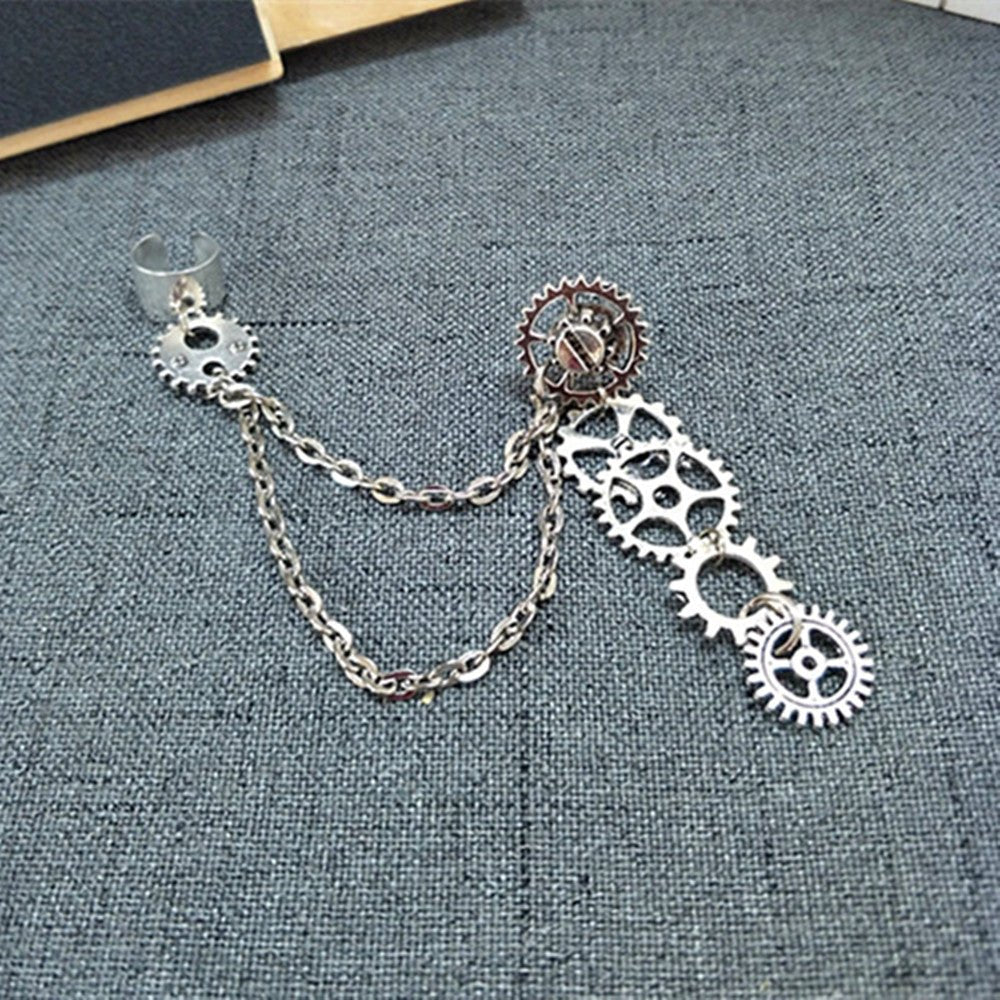 Chained Gears - The Nevermore Steampunk Ear - Cuff Ear - Wrap – Unique Steampunk Accessories by Nevermore Lifestyle & Tech | Silver