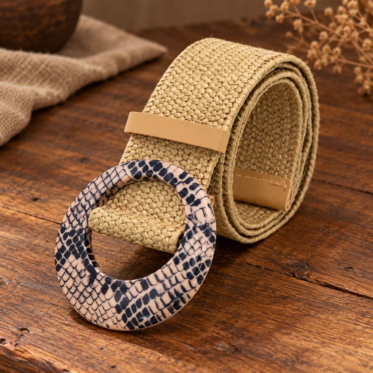 Chesingard – Woven Boho Belt for Women by The Nevermore – Unique Boho Style by The Nevermore | Angular patterned buckle Beige