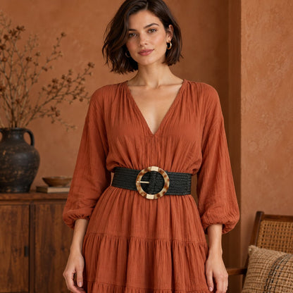 Chesingard – Woven Boho Belt for Women by The Nevermore – Unique Boho Style by The Nevermore | Round pin buckle Black