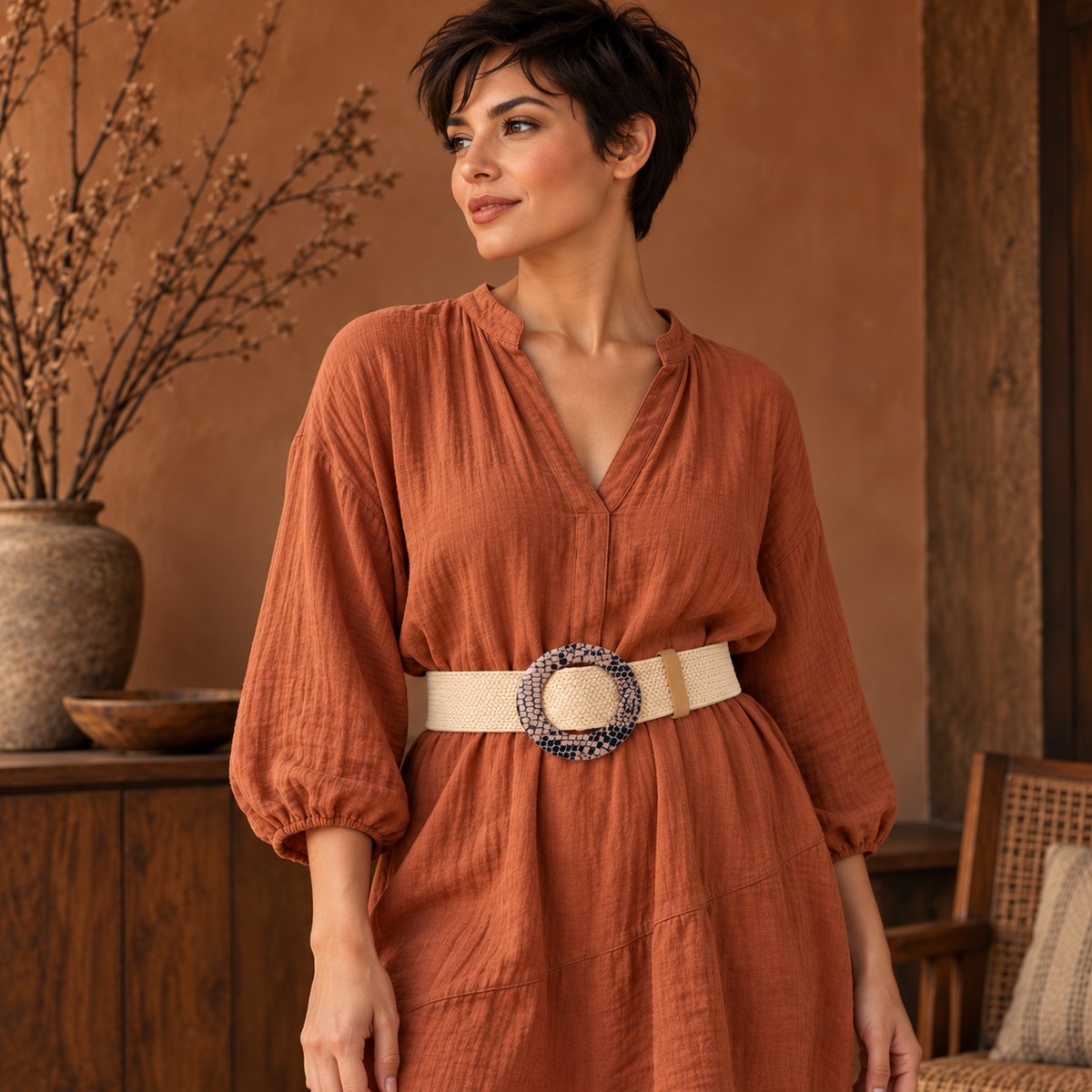 Chesingard – Woven Boho Belt for Women by The Nevermore – Unique Boho Style by The Nevermore | Angular patterned buckle Cream