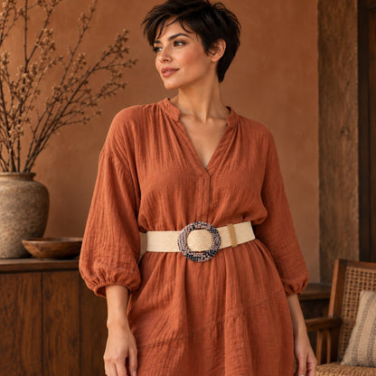 Chesingard – Woven Boho Belt for Women by The Nevermore – Unique Boho Style by The Nevermore | Angular patterned buckle Cream